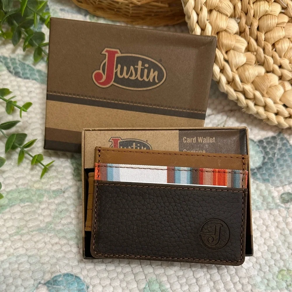 New Justin Card Wallet Serape Inlay Leather New In Box